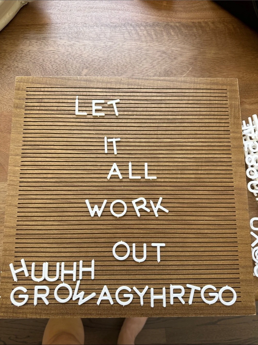 Wooden Letter Board with White Letters - Brown Wood